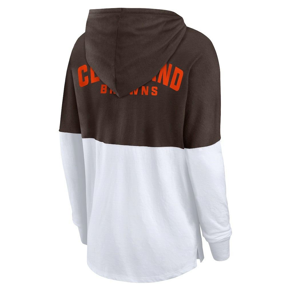 Fanatics Cleveland Browns Women's Backup Option Long Sleeve Hoodie T-Shirt Brown/White