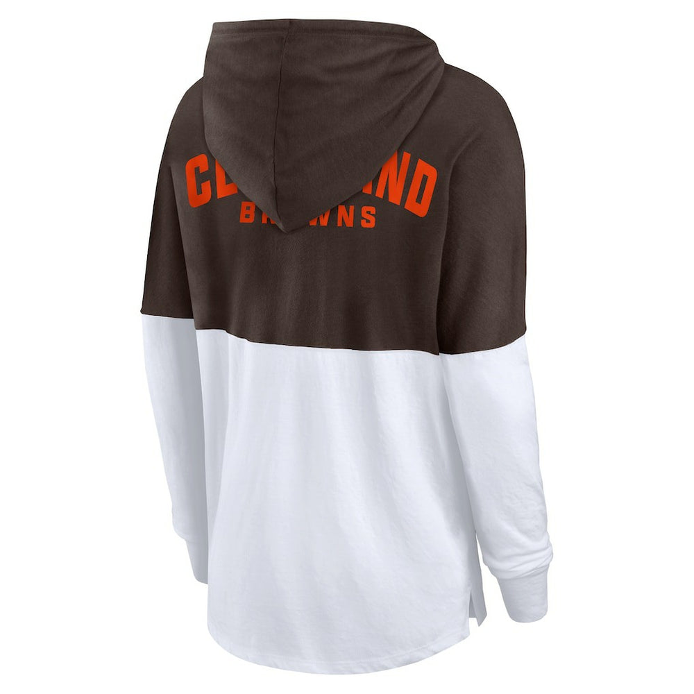 Fanatics Cleveland Browns Women's Backup Option Long Sleeve Hoodie T-Shirt Brown/White