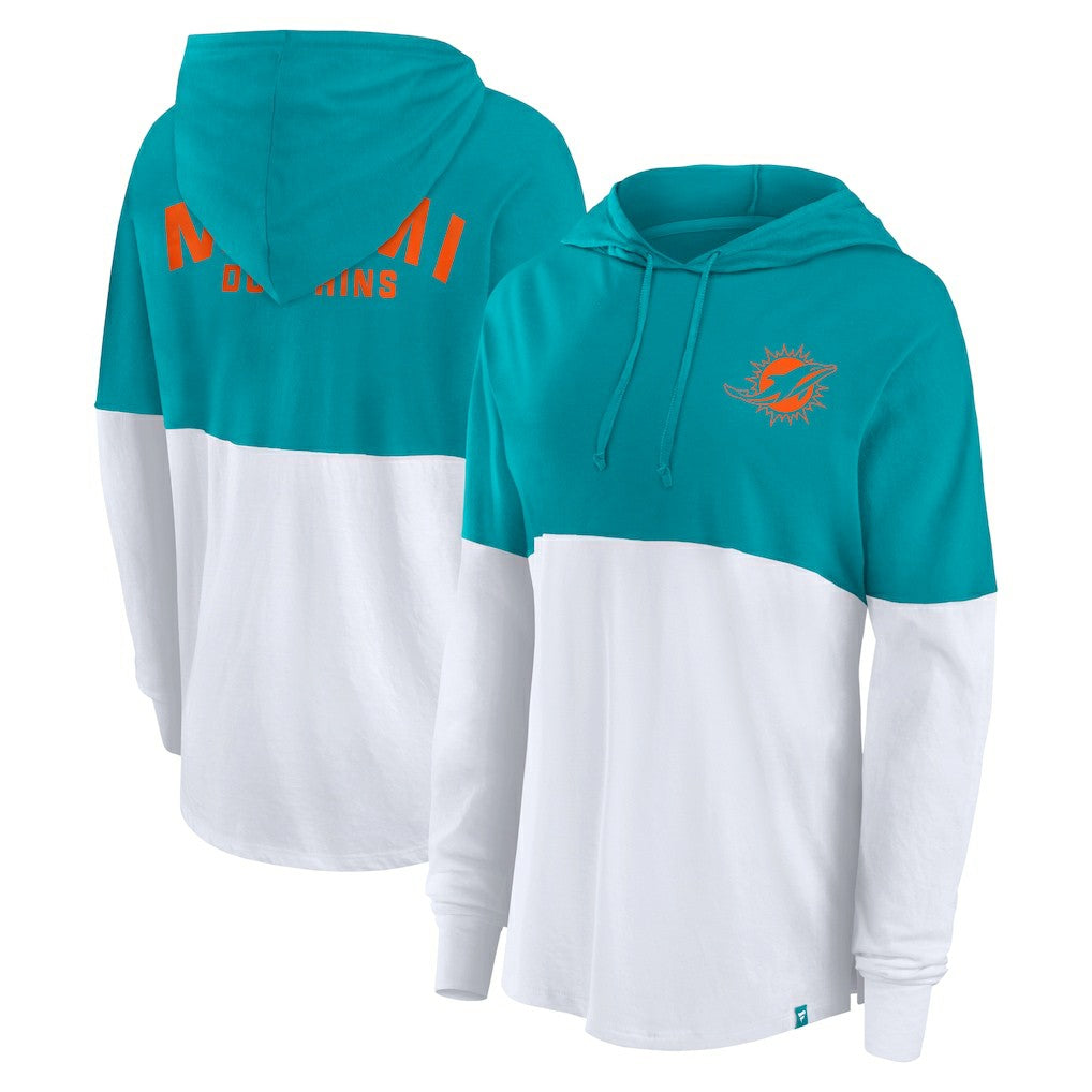 Fanatics Miami Dolphins Women's Backup Option Long Sleeve Hoodie T-Shirt Aqua/White