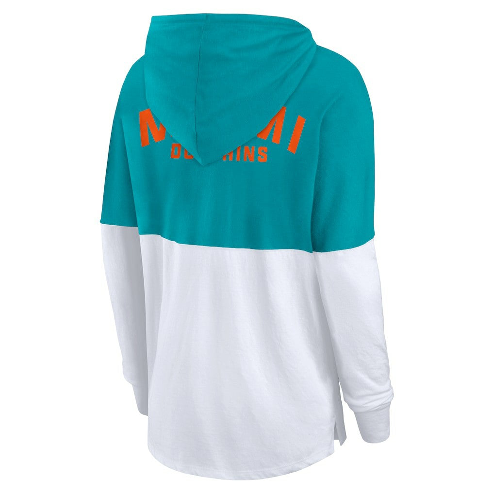 Fanatics Miami Dolphins Women's Backup Option Long Sleeve Hoodie T-Shirt Aqua/White