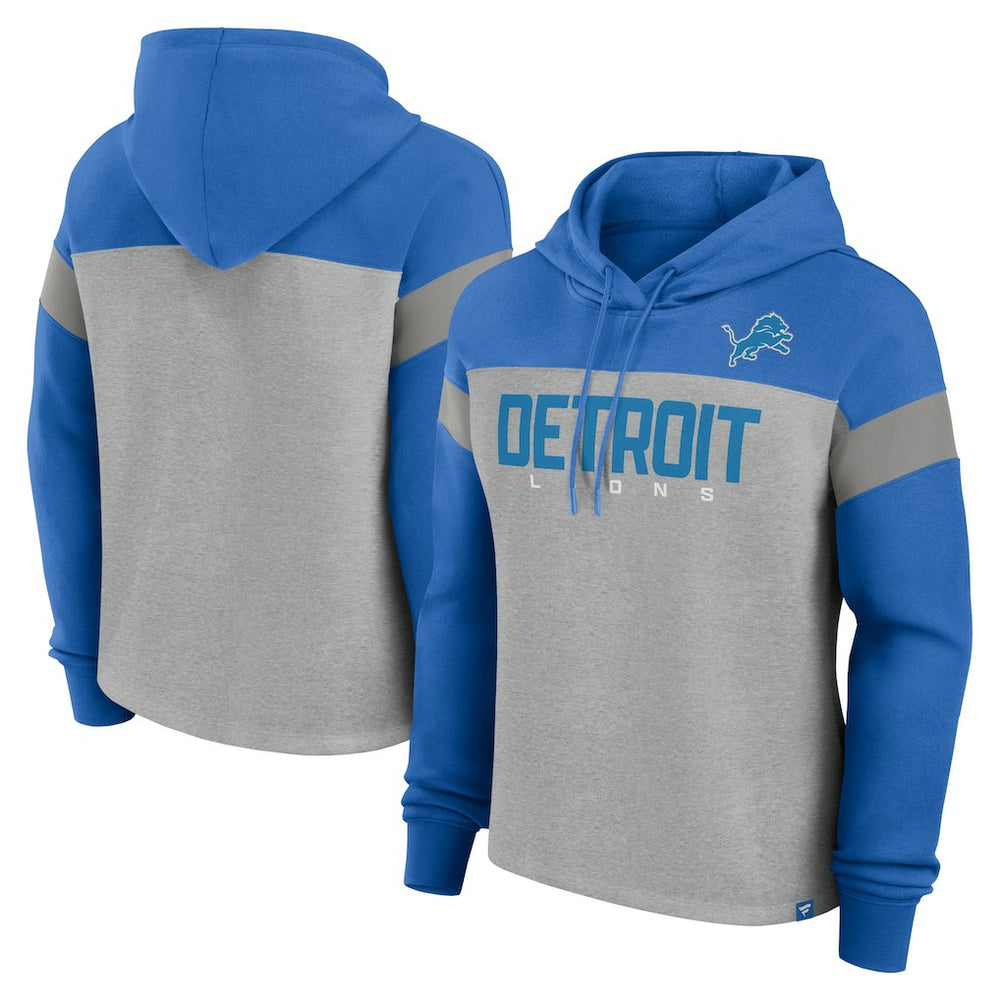 Fanatics Detroit Lions Women's Bold Play Call Pullover Hoodie Heather Gray/Blue