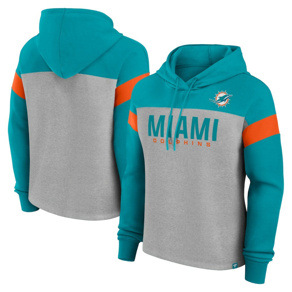 Fanatics Miami Dolphins Women's Bold Play Call Pullover Hoodie Heather Gray/Aqua