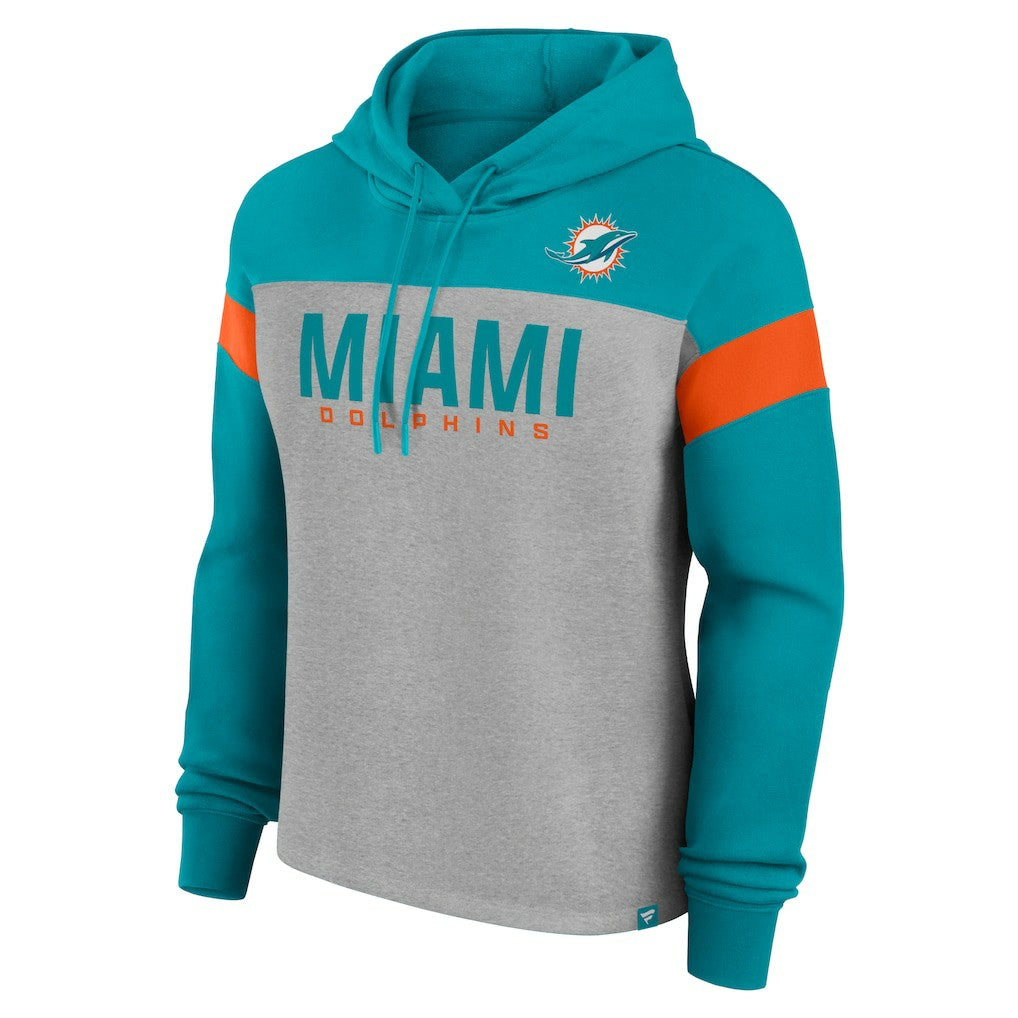 Fanatics Miami Dolphins Women's Bold Play Call Pullover Hoodie Heather Gray/Aqua