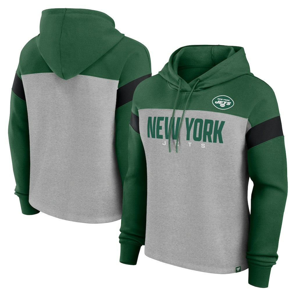 Fanatics New York Jets Women's Bold Play Call Pullover Hoodie Heather Gray/Green