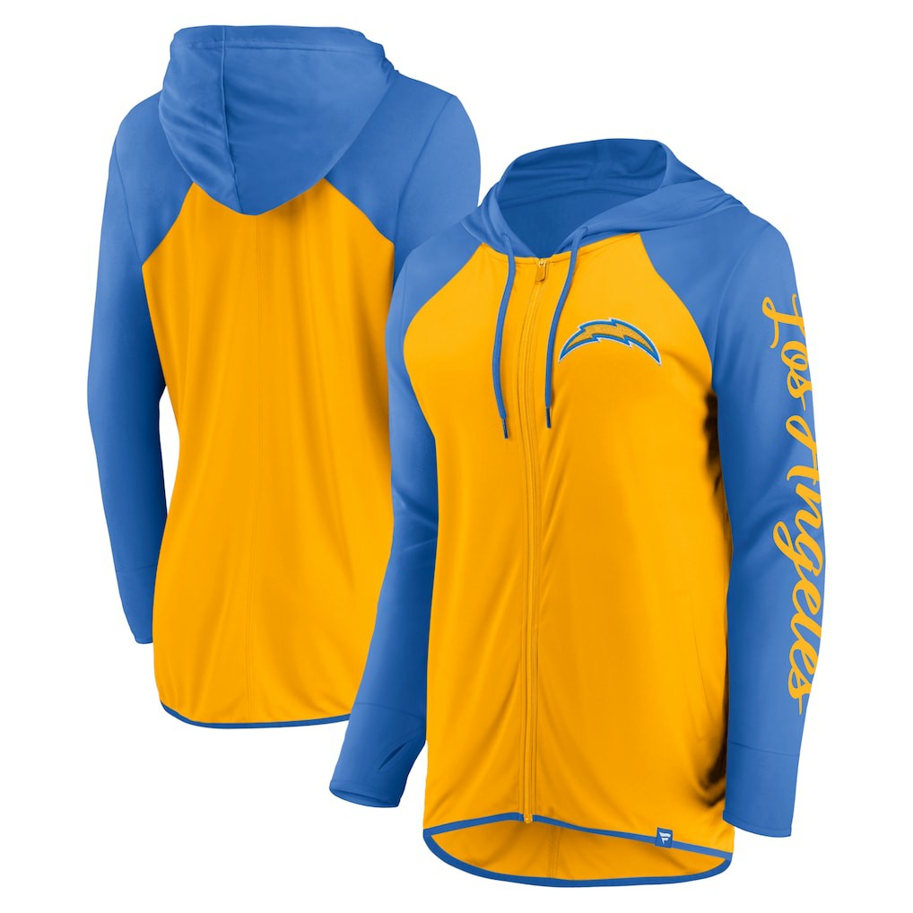 Fanatics Los Angeles Chargers Women's Script Full-Zip Hoodie Gold/Powder Blue