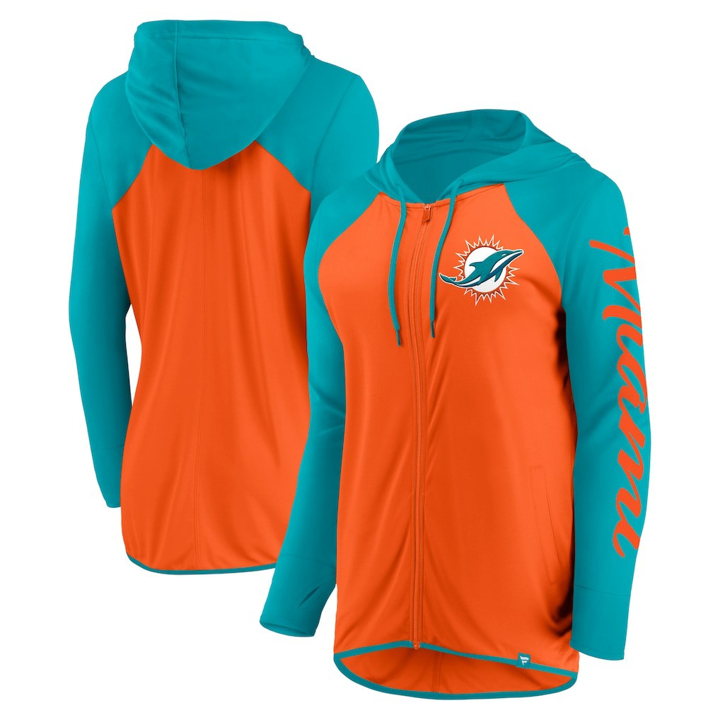 Fanatics Miami Dolphins Women's Script Full-Zip Hoodie Orange/Aqua