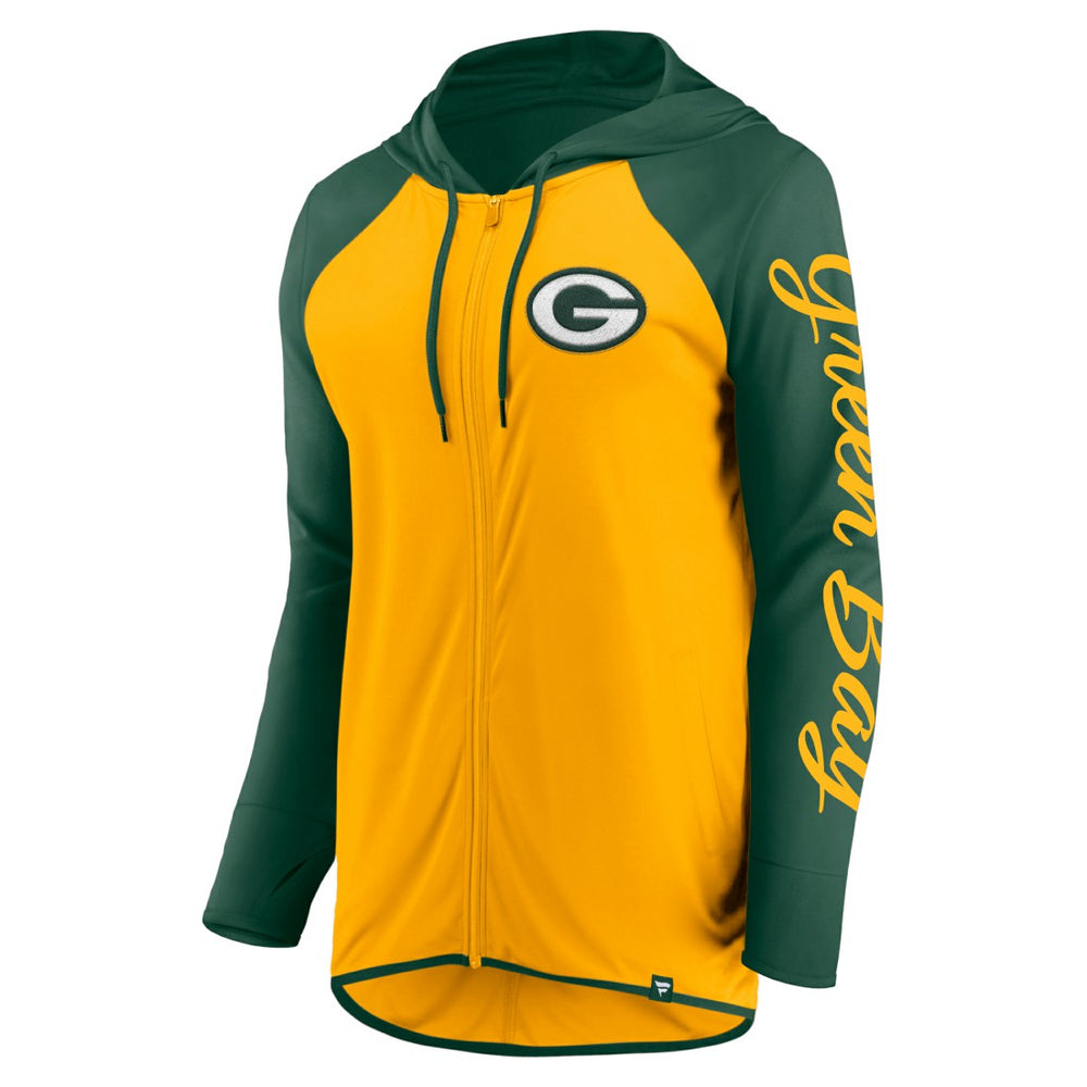 Fanatics Green Bay Packers Women's Script Full-Zip Hoodie Gold/Green