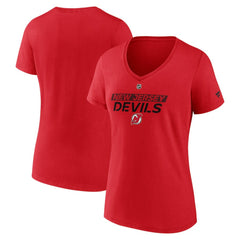 New Jersey Devils Fanatics Women's Authentic Pro Core Primary V-Neck T-Shirt - Red - NHL 200864510