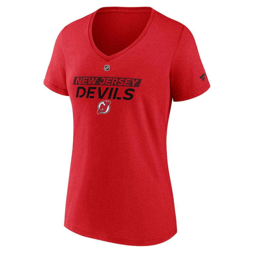 New Jersey Devils Fanatics Women's Authentic Pro Core Primary V-Neck T-Shirt - Red - NHL 200864510