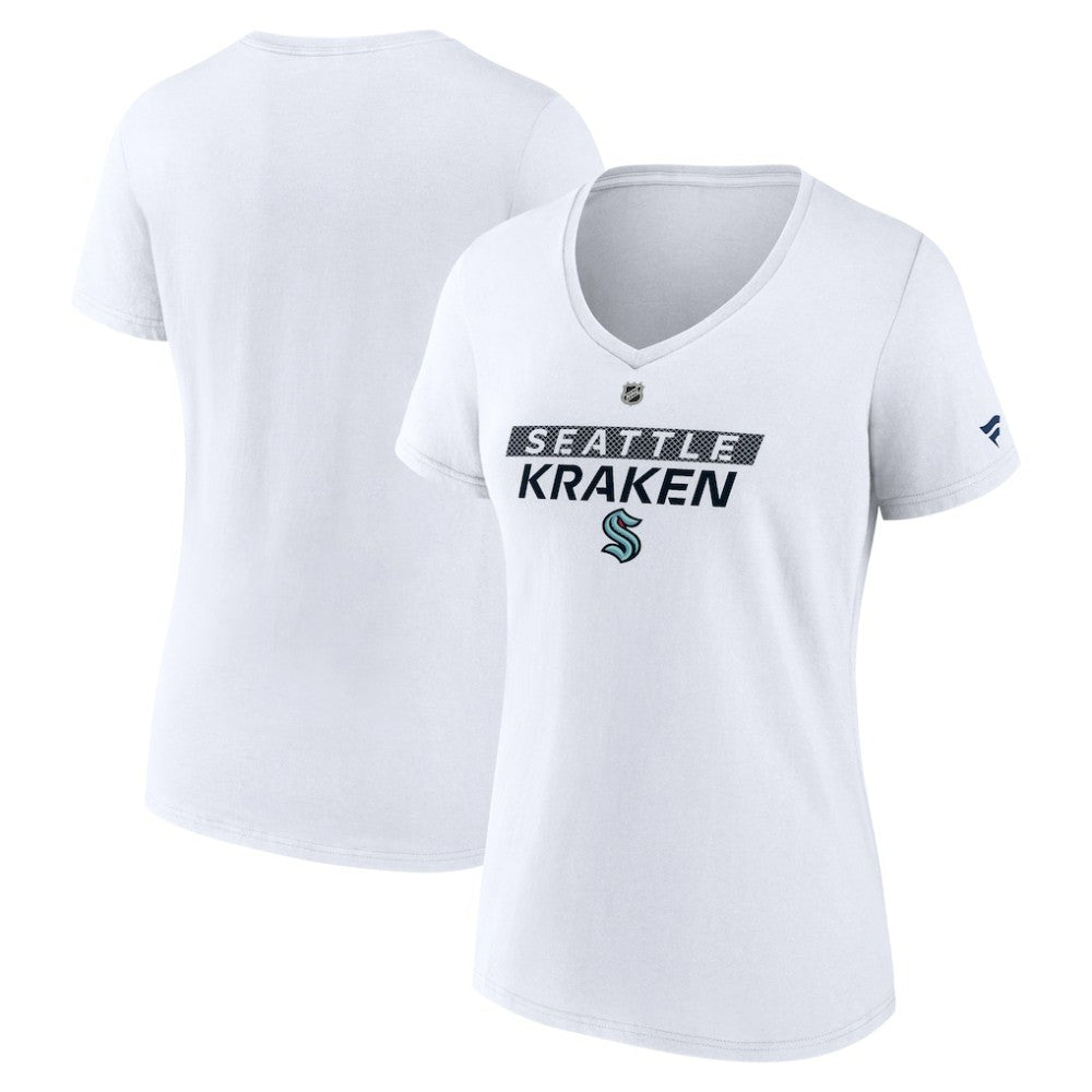 Seattle Kraken Fanatics Women's Authentic Pro Core Primary V-Neck T-Shirt - White - NHL 200864536