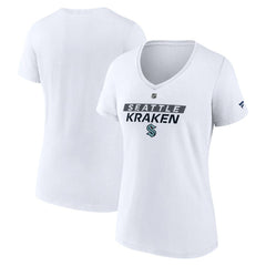 Seattle Kraken Fanatics Women's Authentic Pro Core Primary V-Neck T-Shirt - White - NHL 200864536