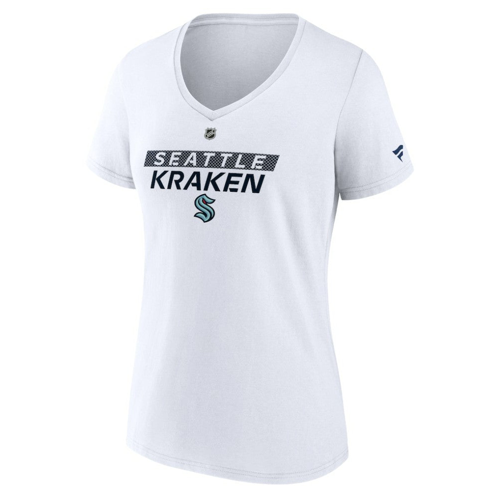 Seattle Kraken Fanatics Women's Authentic Pro Core Primary V-Neck T-Shirt - White - NHL 200864536