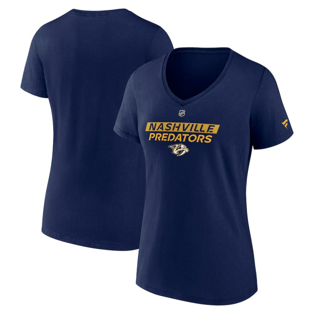 Nashville Predators Fanatics Women's Authentic Pro Core Primary V-Neck T-Shirt - Navy - NHL 200864546