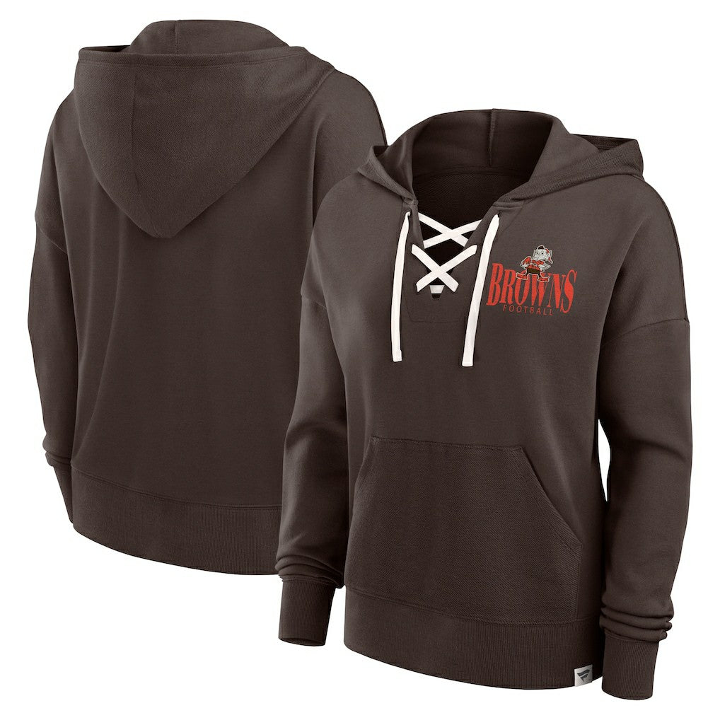 Fanatics Cleveland Browns Women's Blitz Left Lace-Up Pullover Hoodie Brown