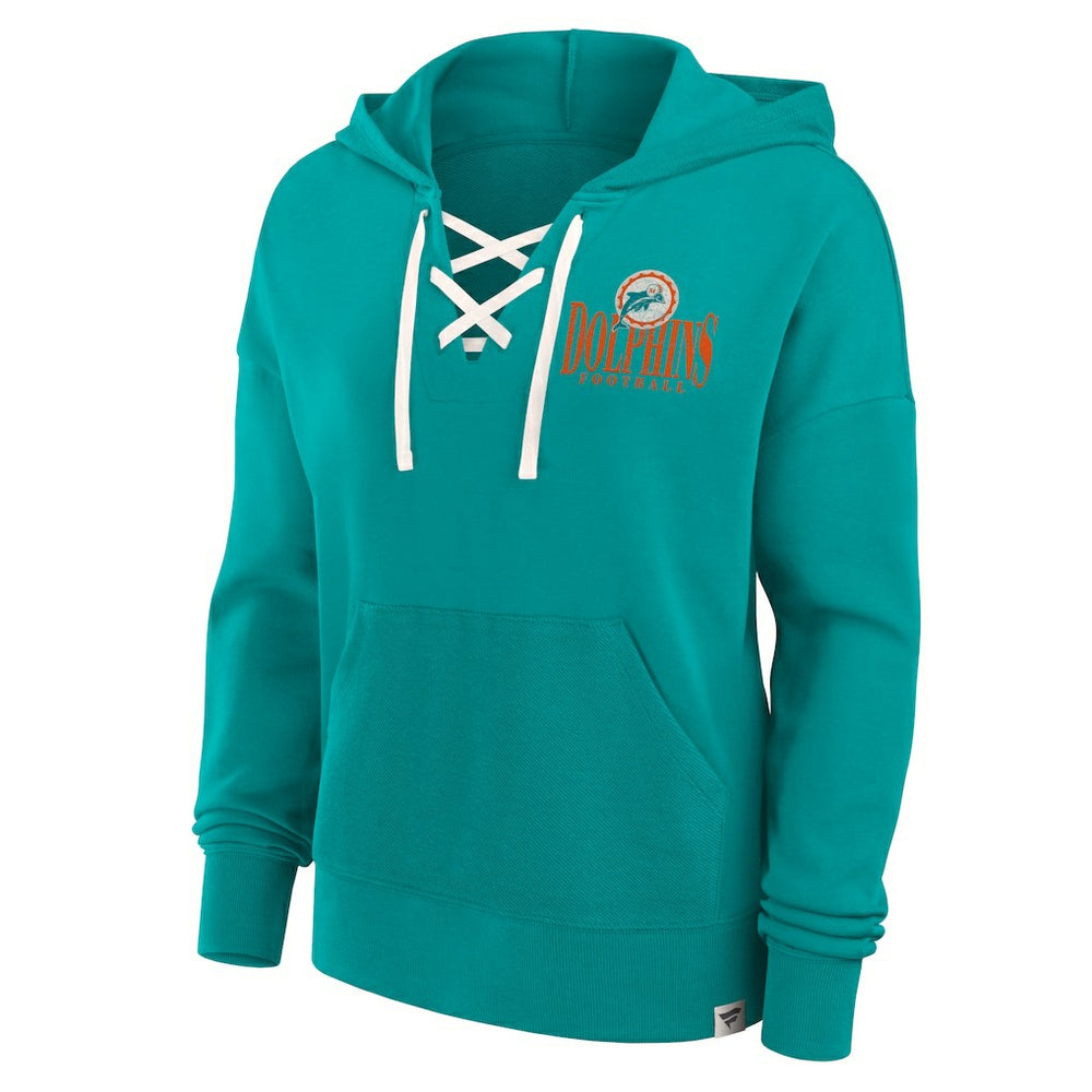 Fanatics Miami Dolphins Women's Blitz Left Lace-Up Pullover Hoodie Aqua