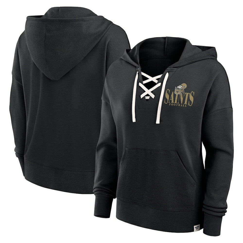 Fanatics New Orleans Saints Women's Blitz Left Lace-Up Pullover Hoodie Black