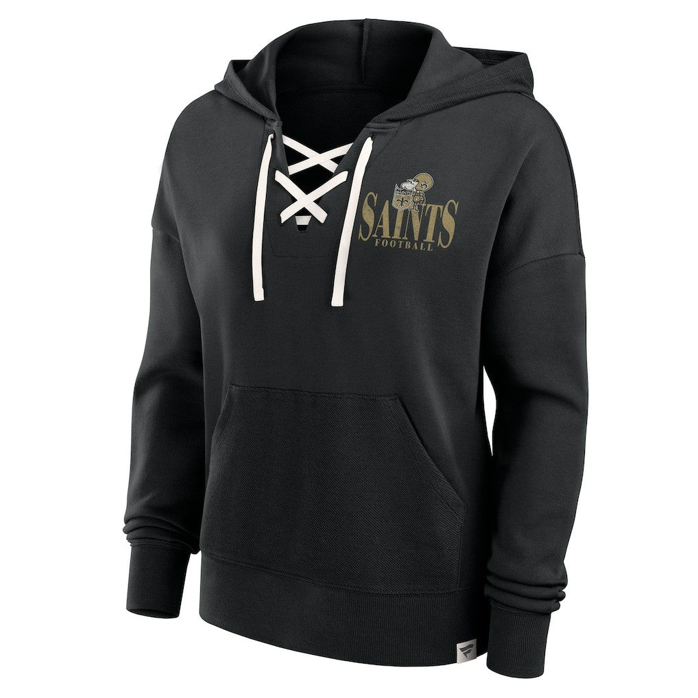 Fanatics New Orleans Saints Women's Blitz Left Lace-Up Pullover Hoodie Black
