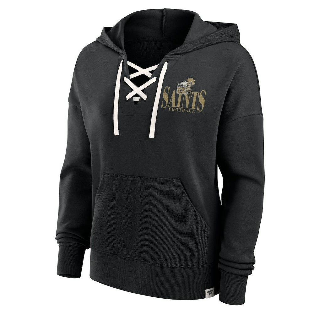 Fanatics New Orleans Saints Women's Blitz Left Lace-Up Pullover Hoodie Black