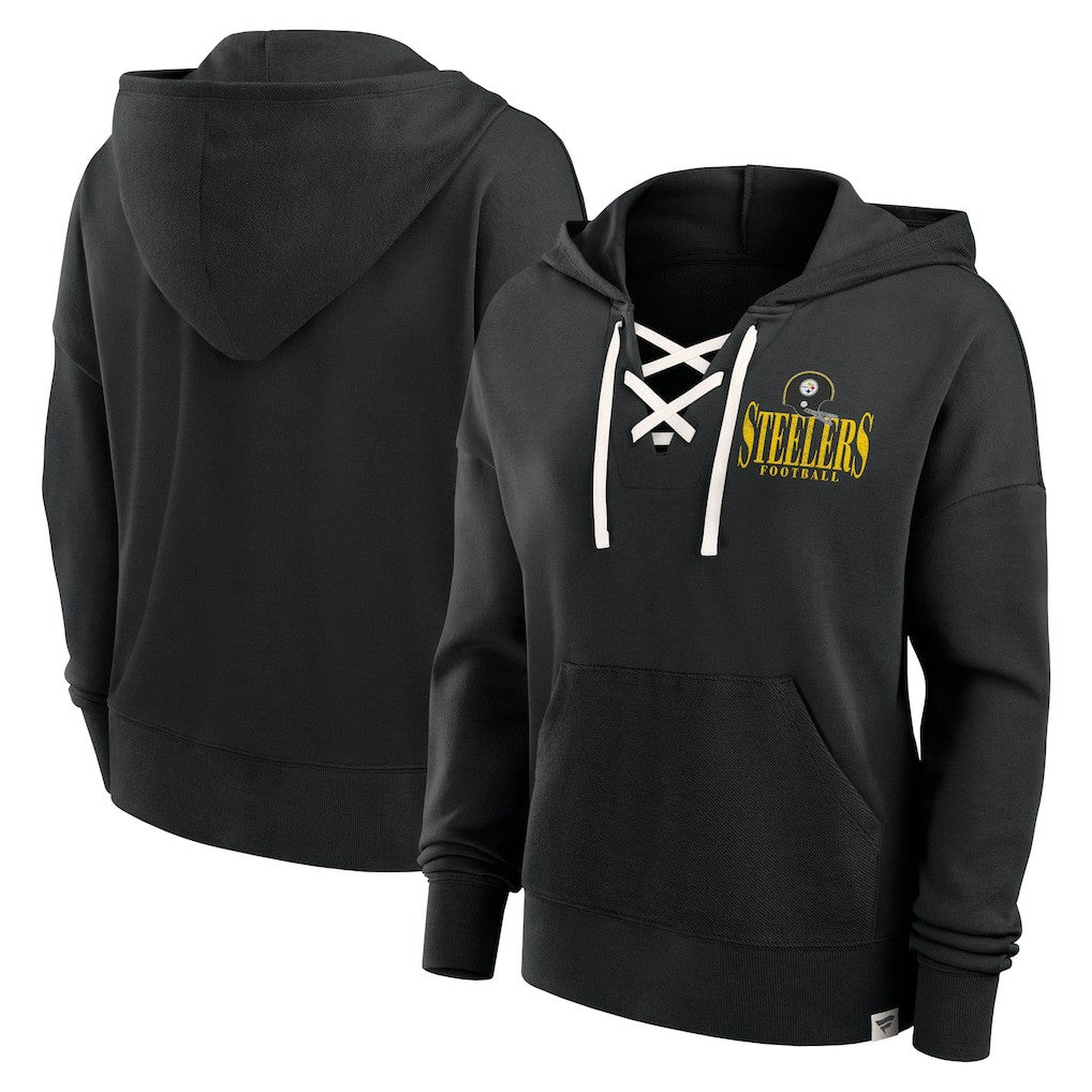 Fanatics Pittsburgh Steelers Women's Blitz Left Lace-Up Pullover Hoodie Black