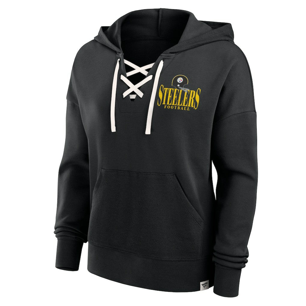 Fanatics Pittsburgh Steelers Women's Blitz Left Lace-Up Pullover Hoodie Black