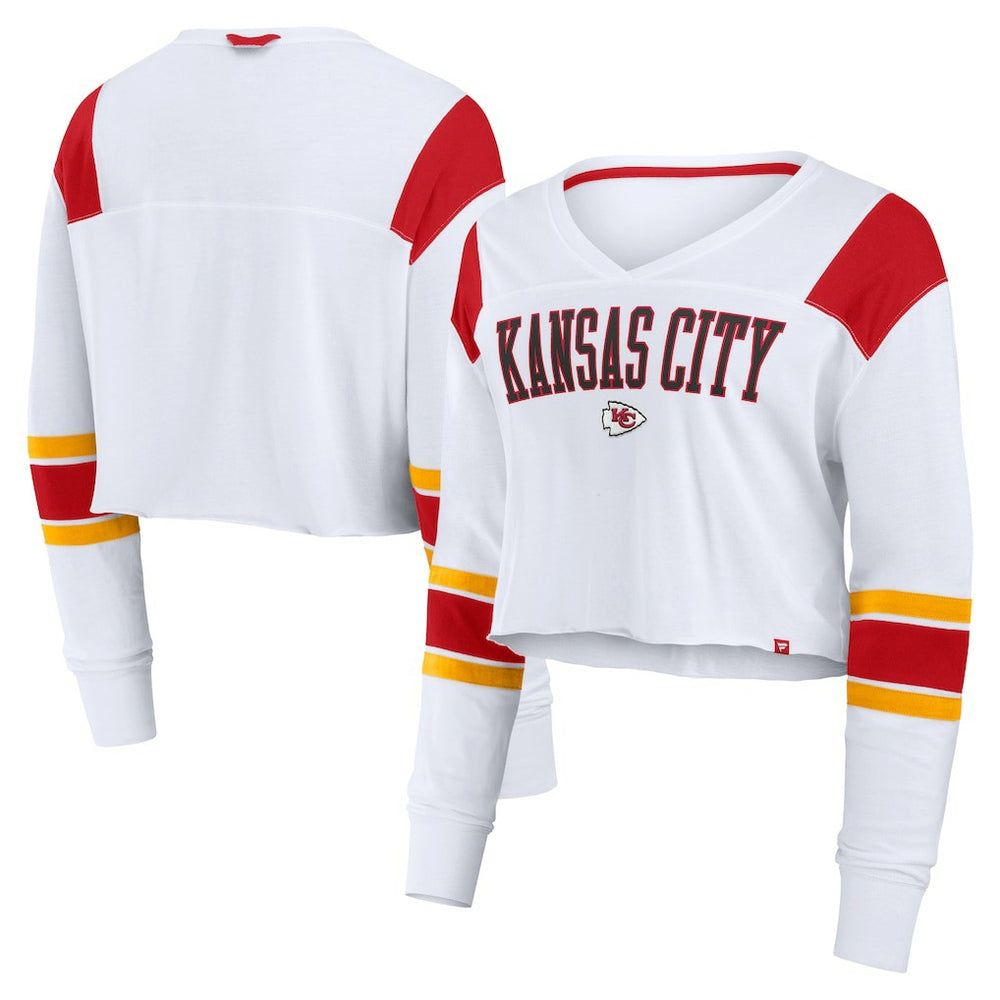 Fanatics Kansas City Chiefs Women's Stretch Cropped Fashion Long Sleeve T-Shirt White