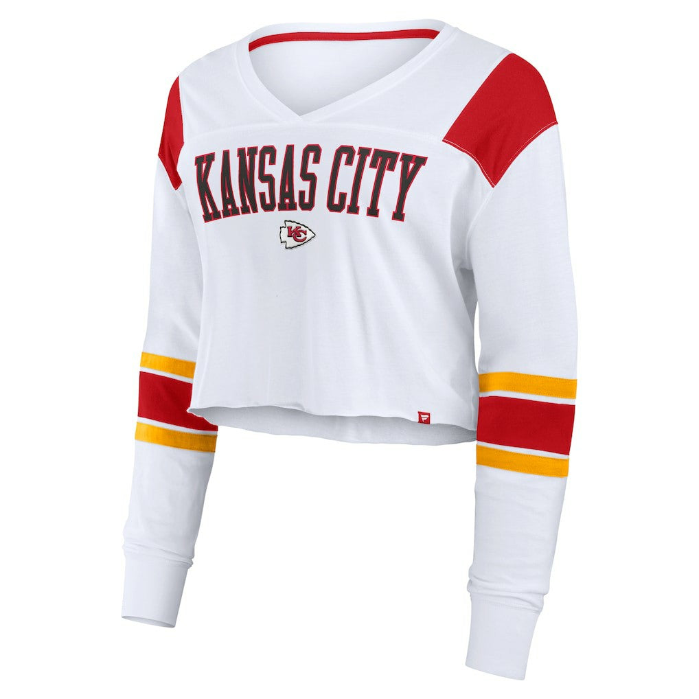 Fanatics Kansas City Chiefs Women's Stretch Cropped Fashion Long Sleeve T-Shirt White