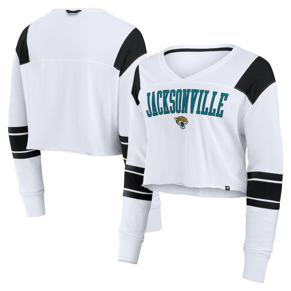 Fanatics Jacksonville Jaguars Women's Stretch Cropped Fashion Long Sleeve T-Shirt White