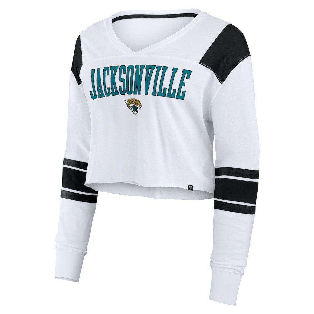 Fanatics Jacksonville Jaguars Women's Stretch Cropped Fashion Long Sleeve T-Shirt White