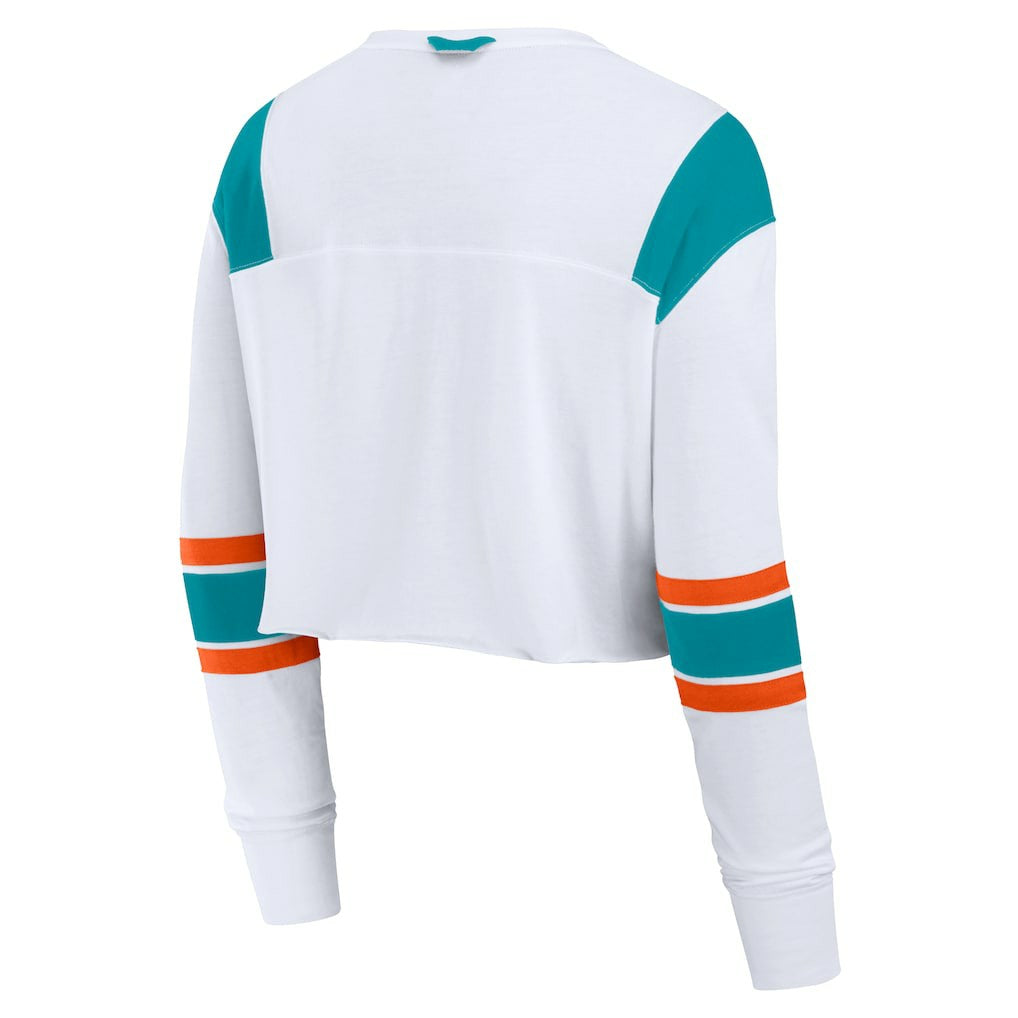 Fanatics Miami Dolphins Women's Stretch Cropped Fashion Long Sleeve T-Shirt White