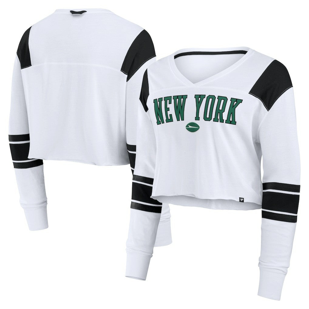 Fanatics New York Jets Women's Stretch Cropped Fashion Long Sleeve T-Shirt White