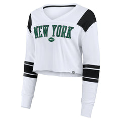 Fanatics New York Jets Women's Stretch Cropped Fashion Long Sleeve T-Shirt White