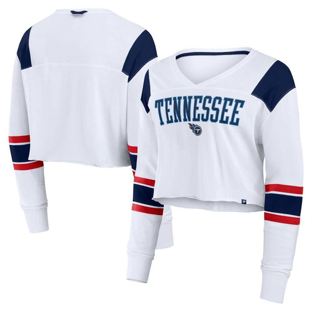Fanatics Tennessee Titans Women's Stretch Cropped Fashion Long Sleeve T-Shirt White