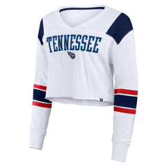 Fanatics Tennessee Titans Women's Stretch Cropped Fashion Long Sleeve T-Shirt White