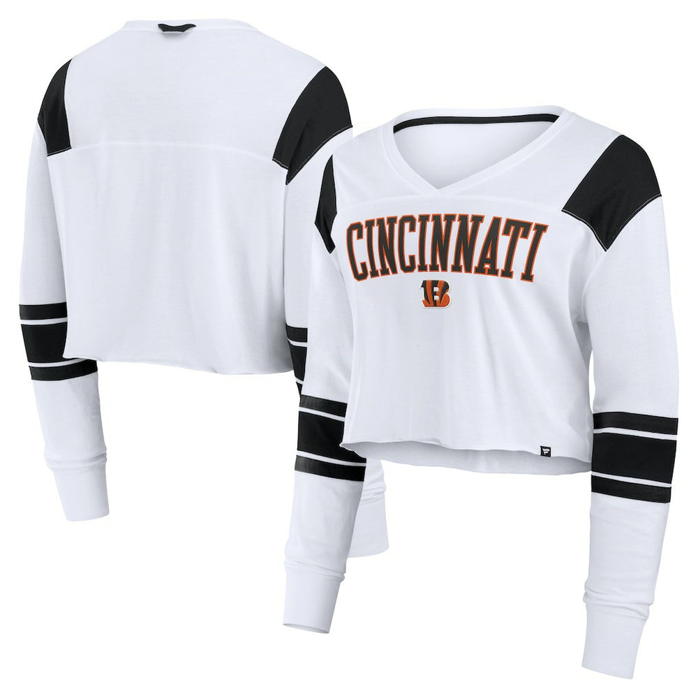 Fanatics Cincinnati Bengals Women's Stretch Cropped Fashion Long Sleeve T-Shirt White
