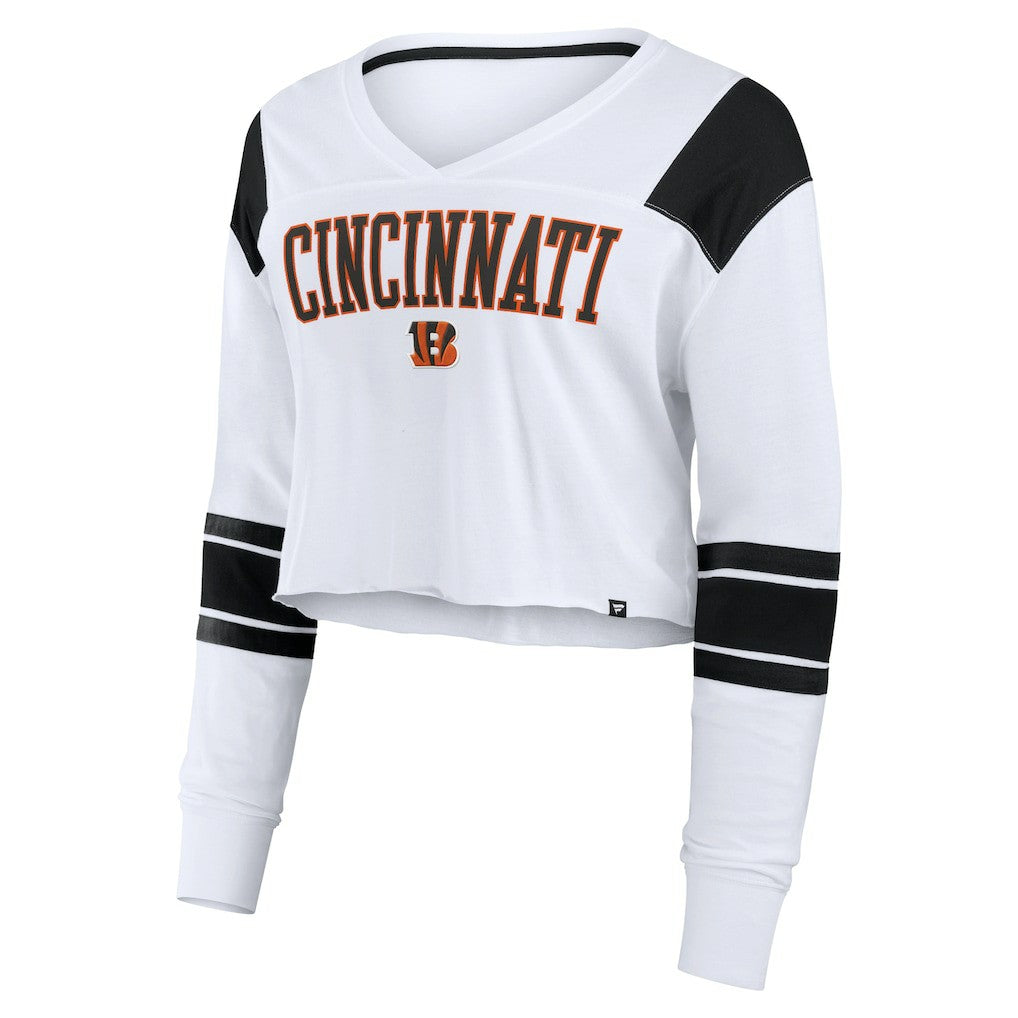 Fanatics Cincinnati Bengals Women's Stretch Cropped Fashion Long Sleeve T-Shirt White