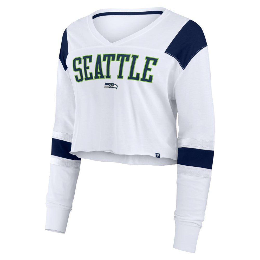 Fanatics Seattle Seahawks Women's Stretch Cropped Fashion Long Sleeve T-Shirt White