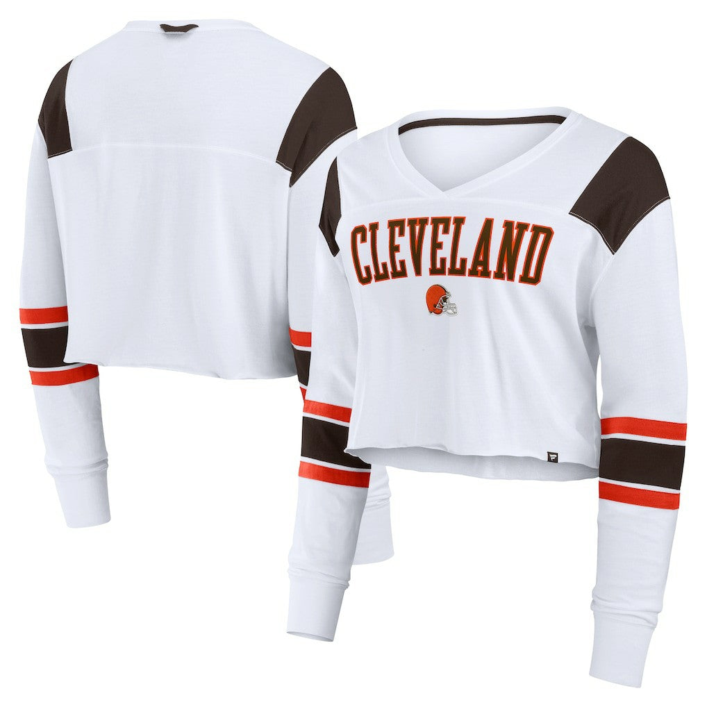 Fanatics Cleveland Browns Women's Stretch Cropped Fashion Long Sleeve T-Shirt White