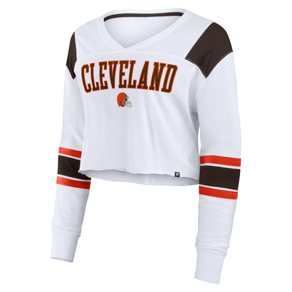 Fanatics Cleveland Browns Women's Stretch Cropped Fashion Long Sleeve T-Shirt White