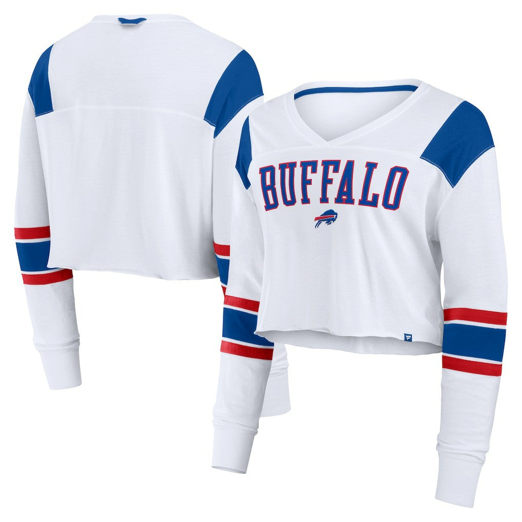 Fanatics Buffalo Bills Women's Stretch Cropped Fashion Long Sleeve T-Shirt White