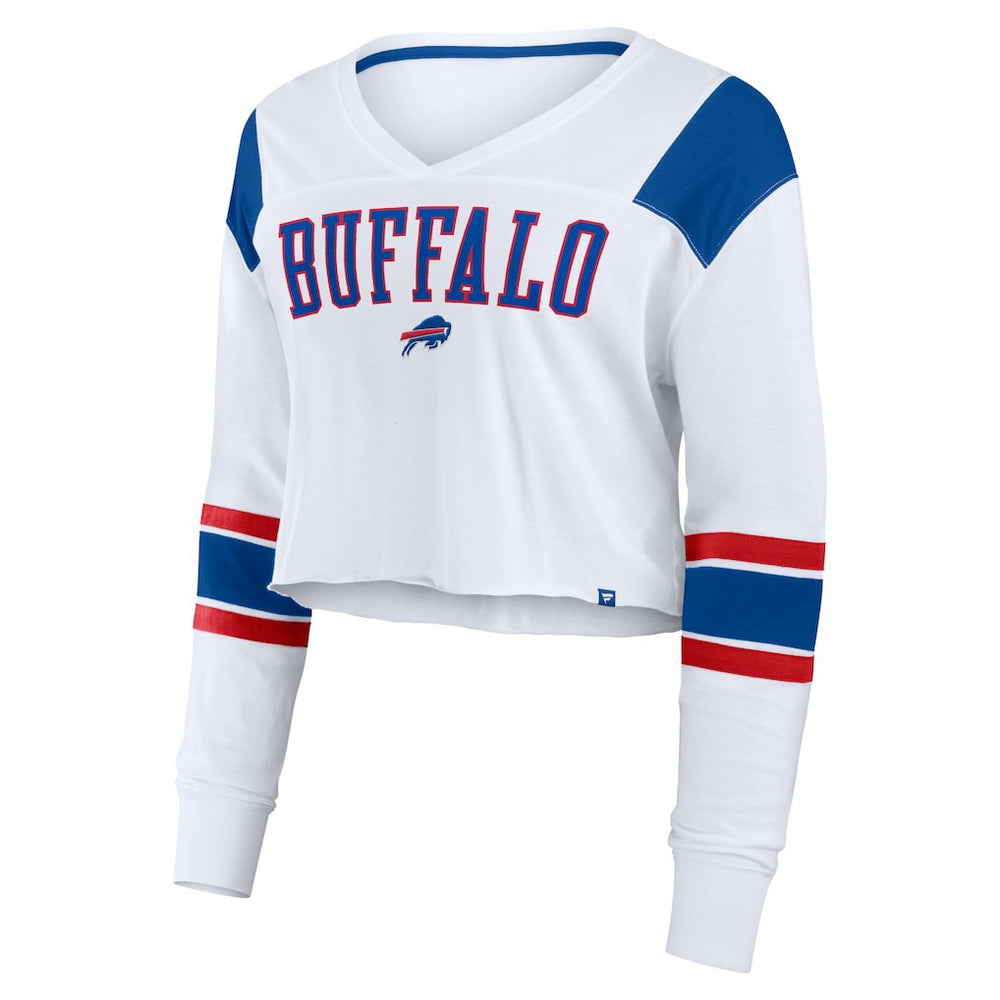 Fanatics Buffalo Bills Women's Stretch Cropped Fashion Long Sleeve T-Shirt White