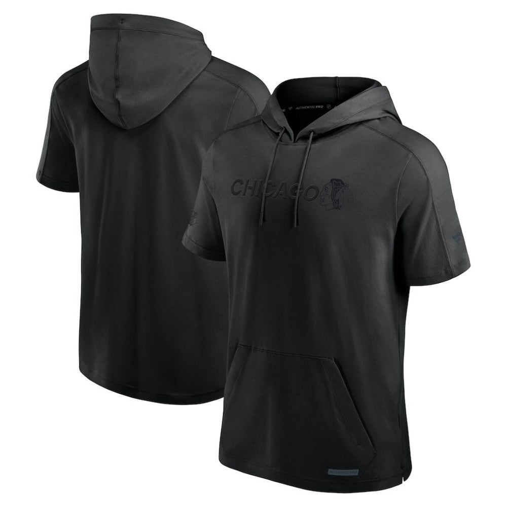 Chicago Blackhawks Fanatics Authentic Pro Road Lightweight Short Sleeve Pullover Hoodie - Black - NHL 200871157