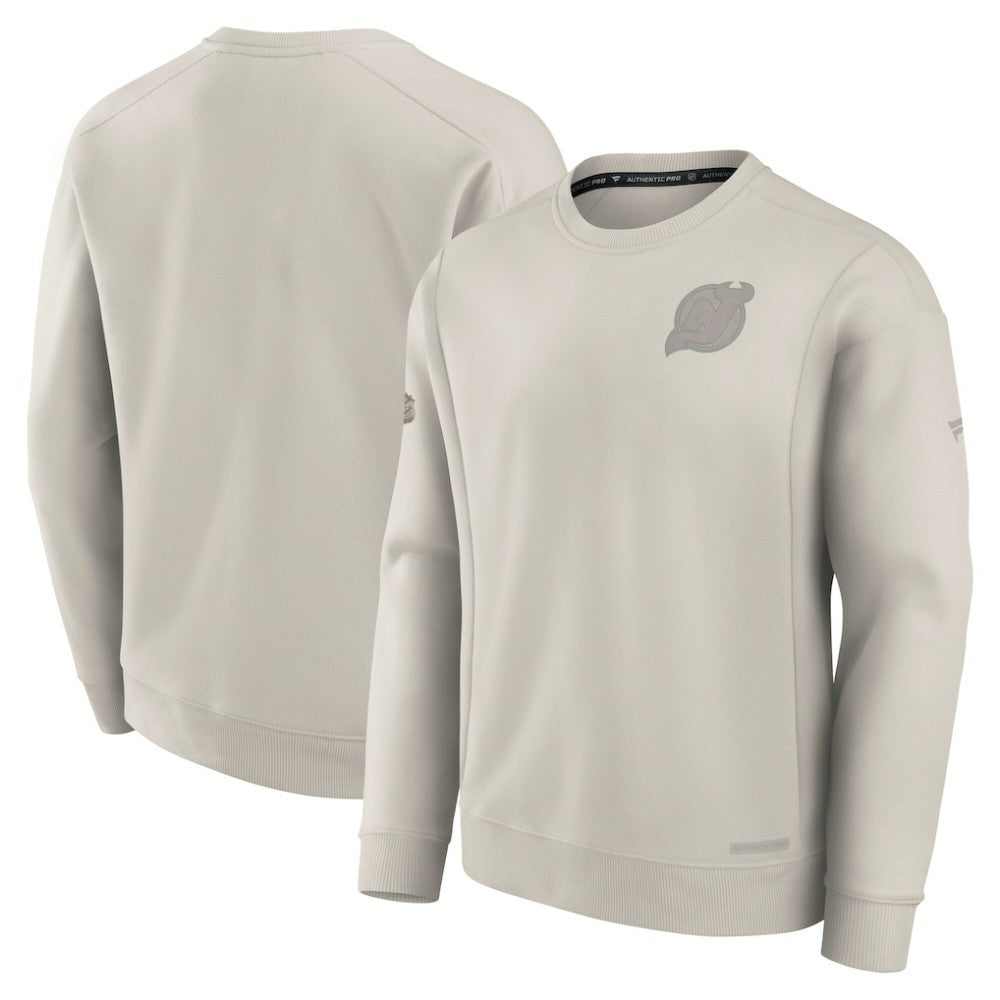 New Jersey Devils Fanatics Authentic Pro Road Fleece Pullover Sweatshirt - Cream - NHL 200871211