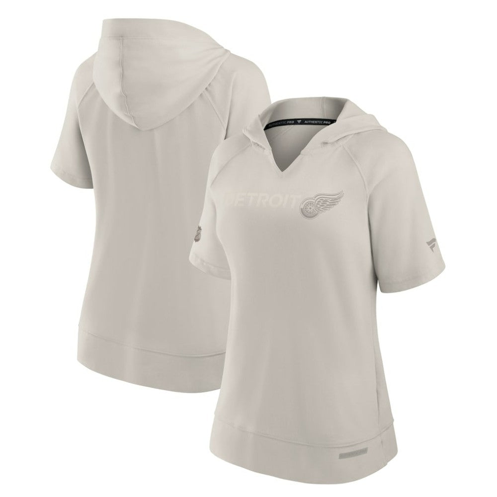 Detroit Red Wings Fanatics Women's Authentic Pro Road Short Sleeve V-Neck Pullover Hoodie - Cream - NHL 200871383