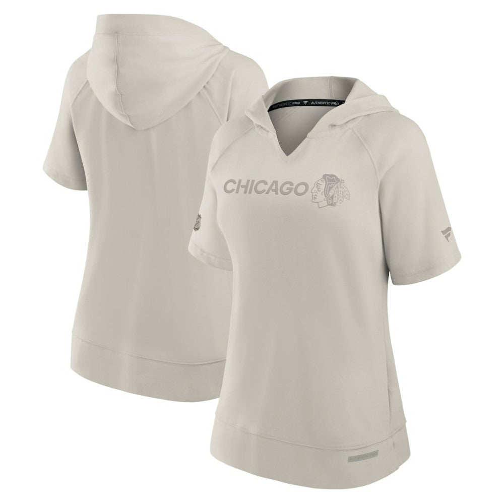 Chicago Blackhawks Fanatics Women's Authentic Pro Road Short Sleeve V-Neck Pullover Hoodie - Cream - NHL 200871407