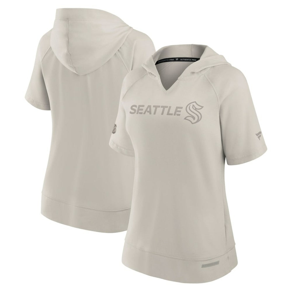 Seattle Kraken Fanatics Women's Authentic Pro Road Short Sleeve V-Neck Pullover Hoodie - Cream - NHL 200871417