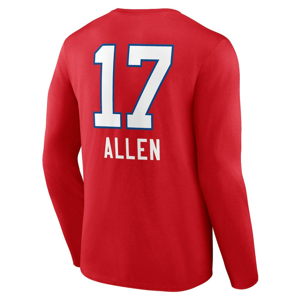 Josh Allen Buffalo Bills Team Wordmark Player Name & Number Long Sleeve T-Shirt Red