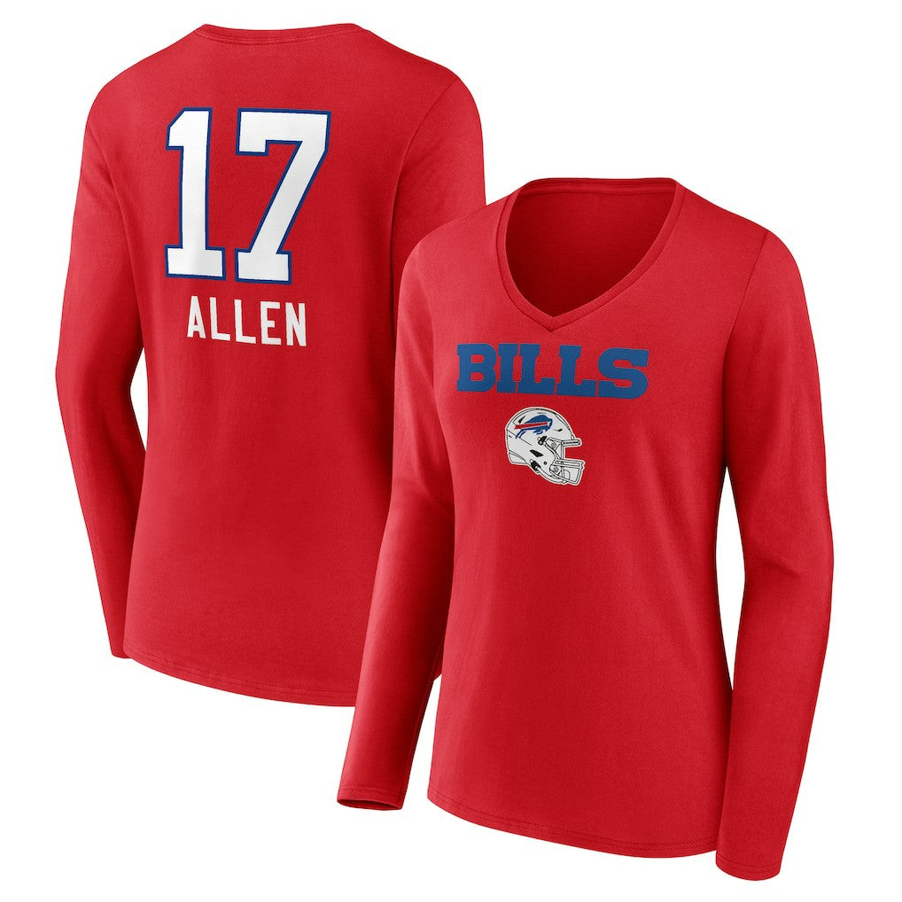 Josh Allen Buffalo Bills Women's Team Wordmark Player Name & Number Long Sleeve V-Neck T-Shirt Red