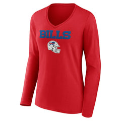 Josh Allen Buffalo Bills Women's Team Wordmark Player Name & Number Long Sleeve V-Neck T-Shirt Red