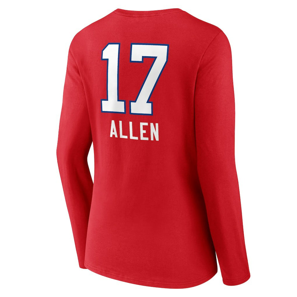 Josh Allen Buffalo Bills Women's Team Wordmark Player Name & Number Long Sleeve V-Neck T-Shirt Red