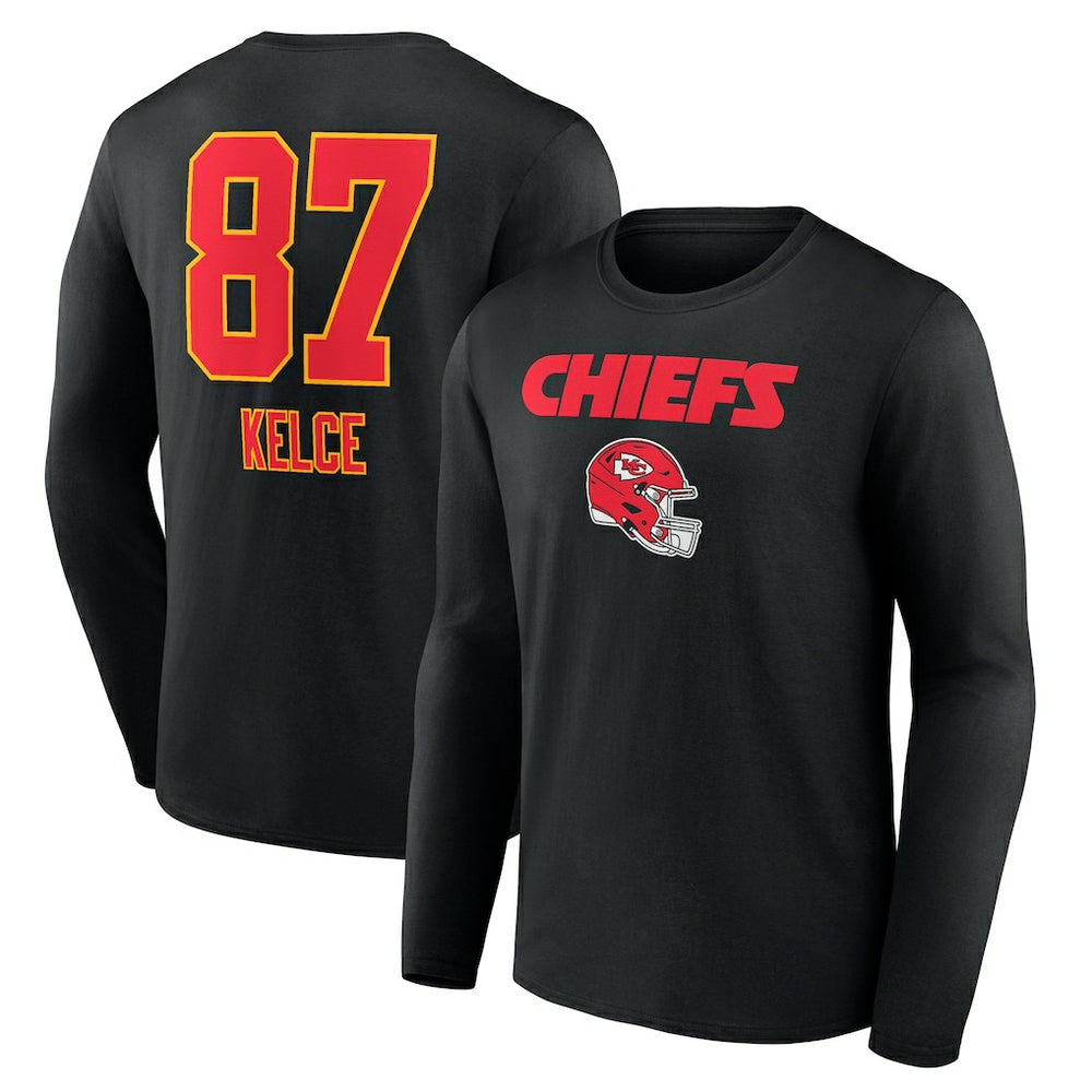 Travis Kelce Kansas City Chiefs Team Wordmark Player Name & Number Long Sleeve T-Shirt Black